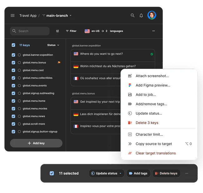 Language strings and customization interface